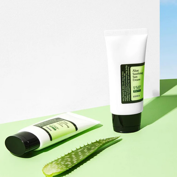 Aloe Soothing Sun Cream SPF 50+/PA+++ offers soothing sun protection with a high SPF and PA rating.